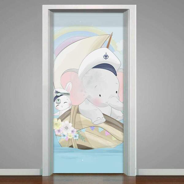 Adesivo Para Porta Elefantinho Marinheiro-63x210cm
