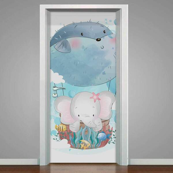 Adesivo Para Porta Elefantinho No Balão-63x210cm
