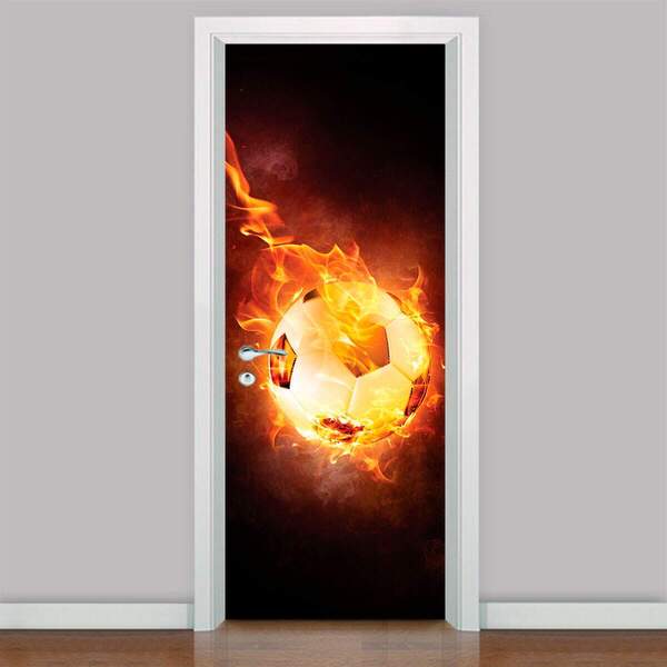 Adesivo Para Porta Esportes Bola De Fogo Futebol-93x210cm