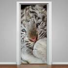 Adesivo Para Porta Filhote De Tigre Branco-83x210cm