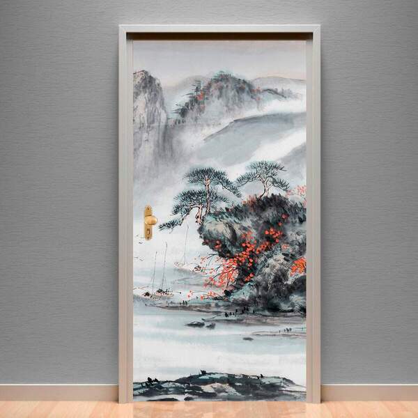 Adesivo Para Porta Florais Nas Montanhas-93x210cm