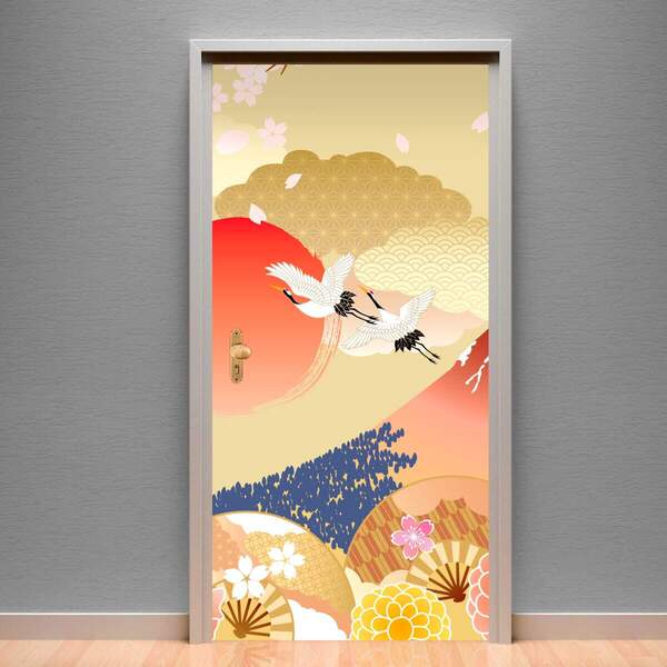 Adesivo Para Porta Garças Com Desenhos-83x210cm