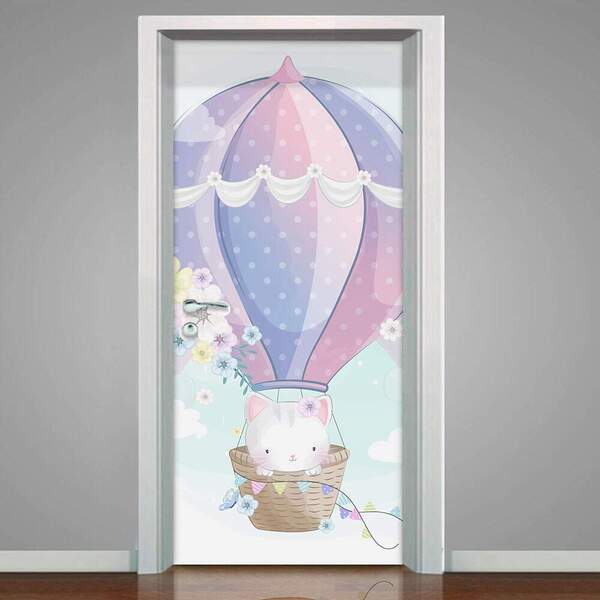 Adesivo Para Porta Gatinha No Balão-83x210cm