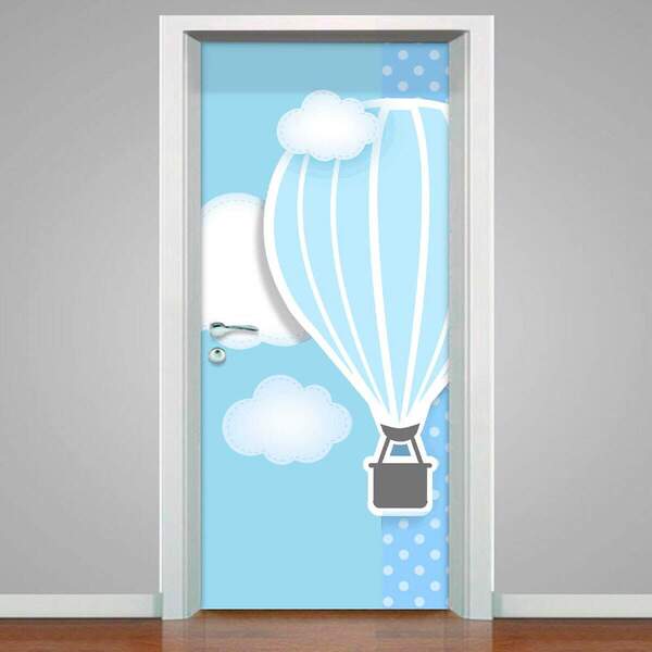 Adesivo Para Porta Infantil Balão Com Nuvens-83x210cm