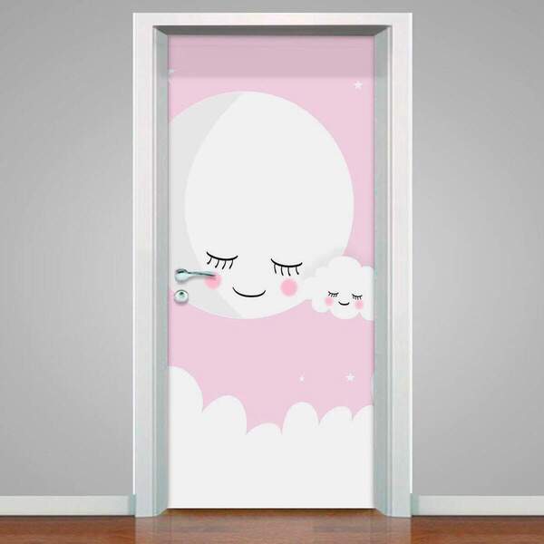 Adesivo Para Porta Infantil Lua E Nuvem Dormindo-93x210cm