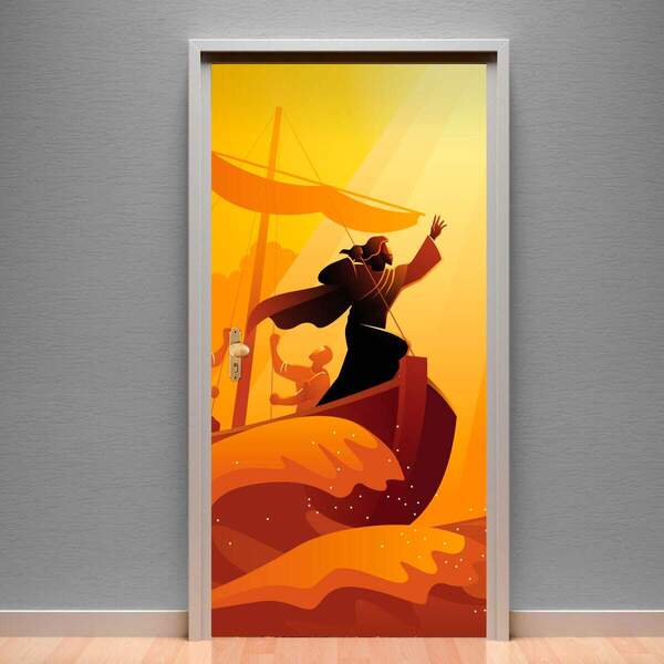 Adesivo Para Porta Jesus E Discípulos No Mar-93x210cm