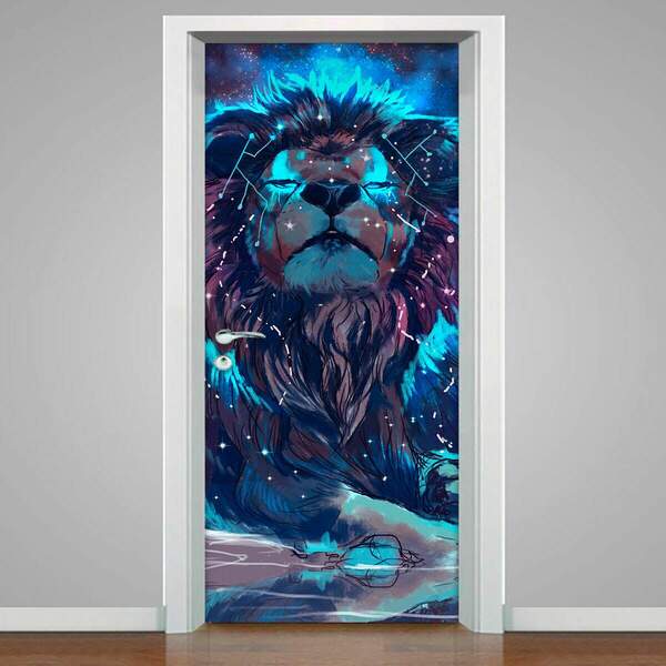 Adesivo Para Porta Leão Galáxia-93x210cm