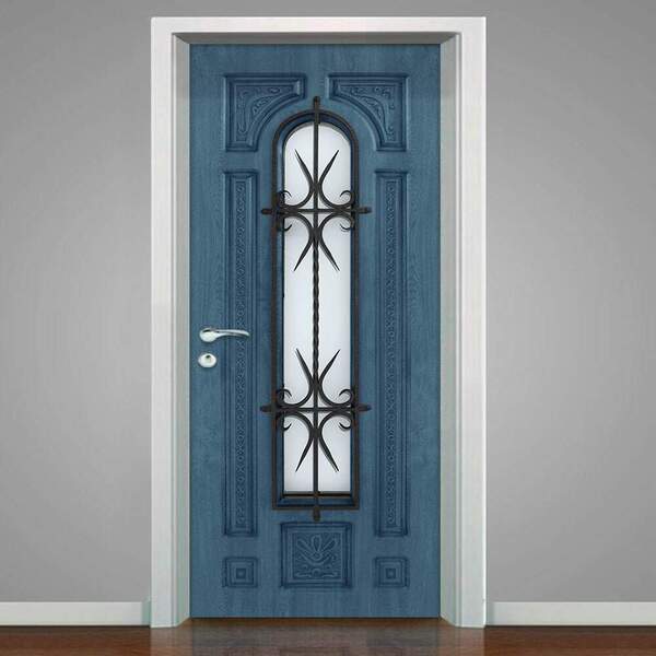 Adesivo Para Porta Madeira Azul Antiga-83x210cm