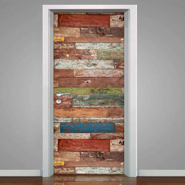 Adesivo Para Porta Madeira Velha Colorida-93x210cm