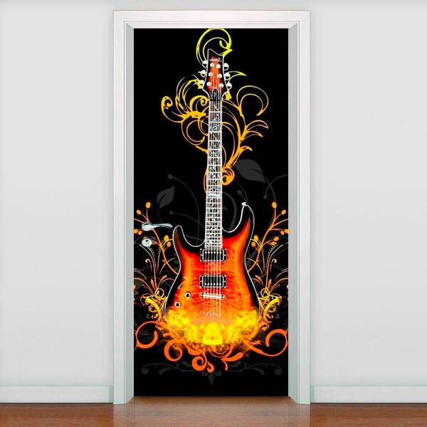 Adesivo Para Porta Musica Guitarra-83x210cm