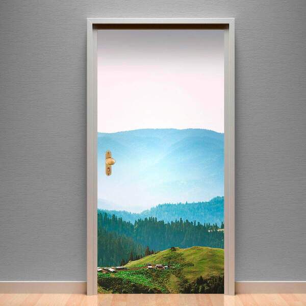 Adesivo Para Porta Paisagem 18 Campo E Montanhas-73x210cm
