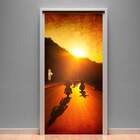 Adesivo Para Porta Paisagem 21 Motos Pôr Do Sol-93x210cm