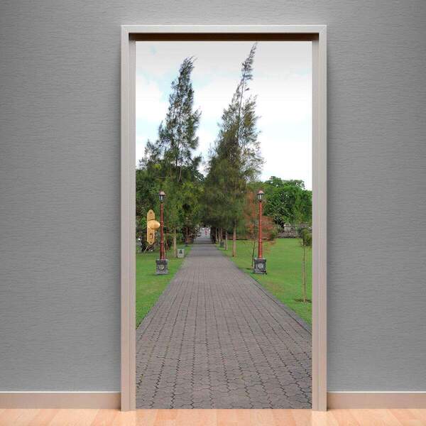 Adesivo Para Porta Paisagem 46 Calçada Com Árvores-83x210cm