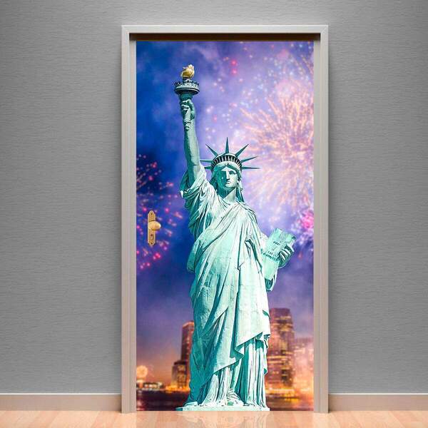 Adesivo Para Porta Paisagem 60 Estátua Da Liberdade-93x210cm