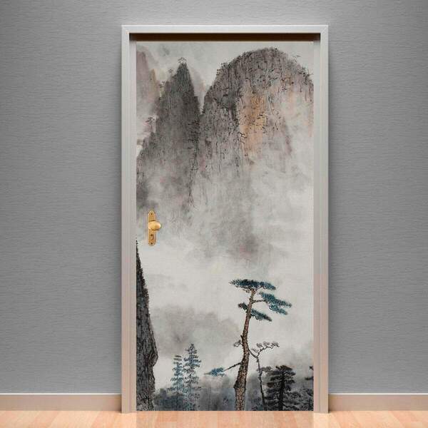 Adesivo Para Porta Paisagem 78 Árvore E Montanha-63x210cm