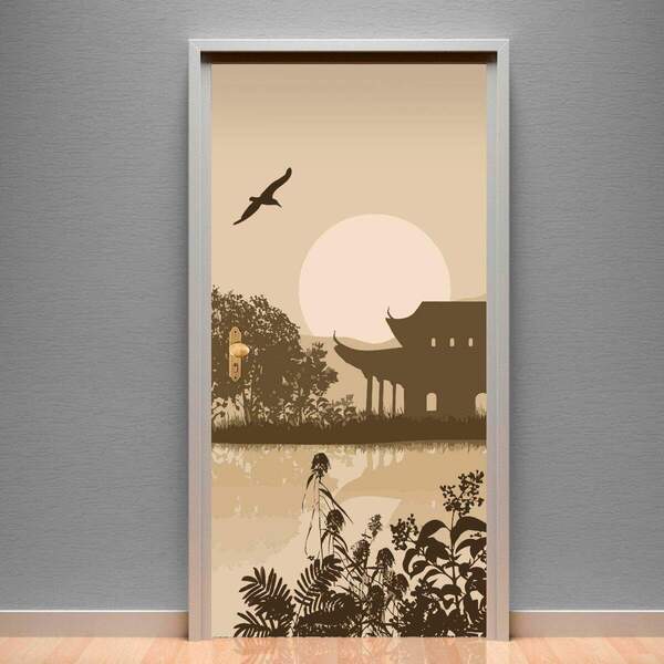Adesivo Para Porta Paisagem 81 Templo Oriental-93x210cm