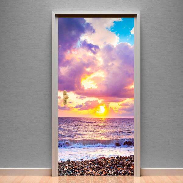 Adesivo Para Porta Paisagem 87 Praia E Ondas-73x210cm