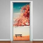 Adesivo Para Porta Paisagem Árvore E Banco-93x210cm