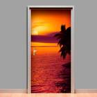 Adesivo Para Porta Paisagem Caribe Pôr Do Sol-93x210cm