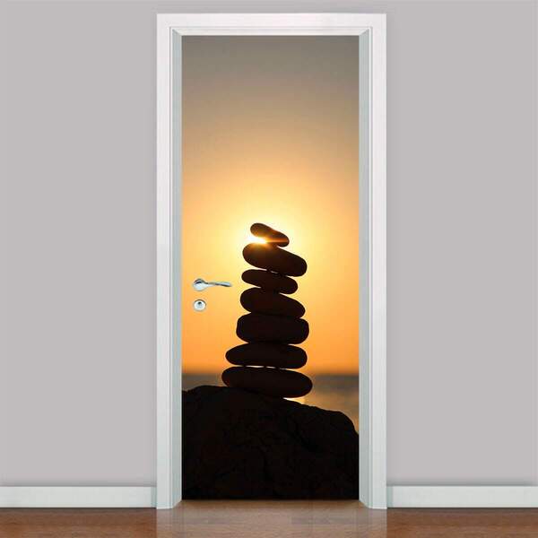 Adesivo Para Porta Paisagem Pedras Meditação-63x210cm