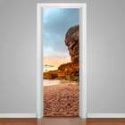 Adesivo Para Porta Paisagem Praia Com Pedra-63x210cm