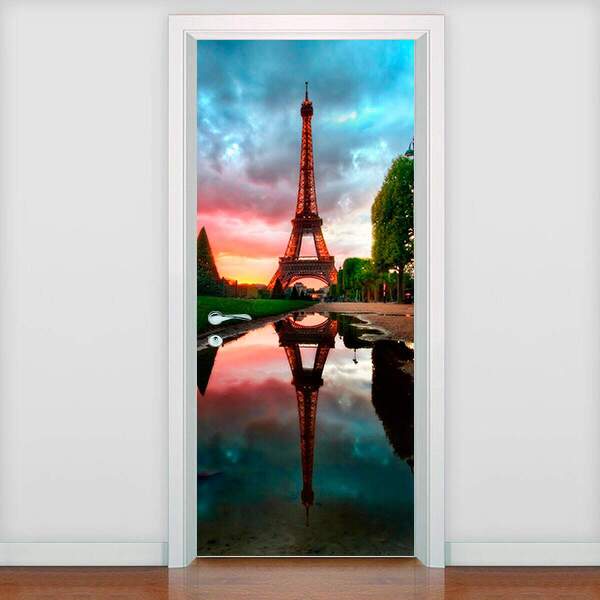 Adesivo Para Porta Paisagem Torre Eiffel Entardecer-93x210cm