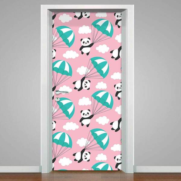 Adesivo Para Porta Pandinhas De Paraquedas 02-83x210cm