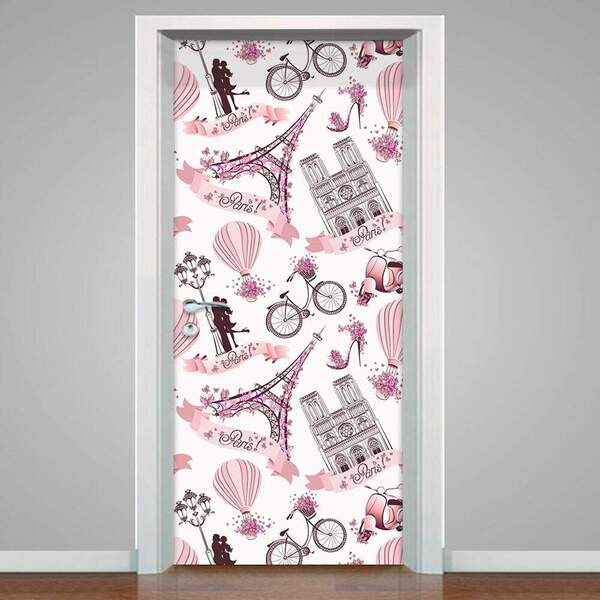 Adesivo Para Porta Paris Rosa-83x210cm