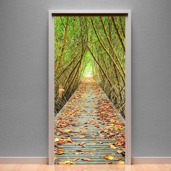 Adesivo Para Porta Ponte De Madeira Na Floresta-93x210cm
