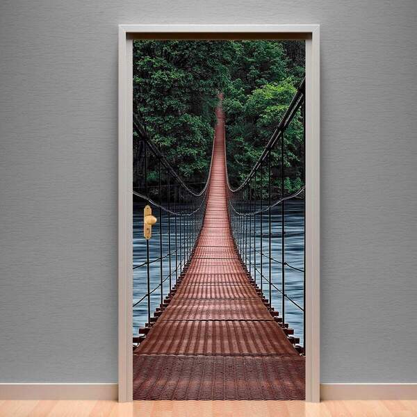 Adesivo Para Porta Ponte Em Cima Do Rio-93x210cm