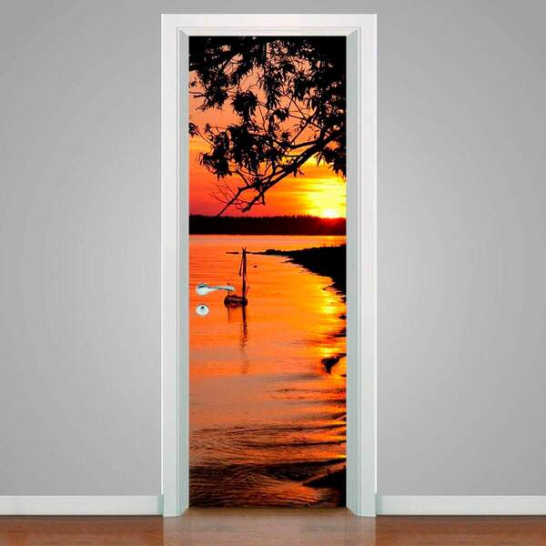 Adesivo Para Porta Pôr Do Sol Árvore-83x210cm