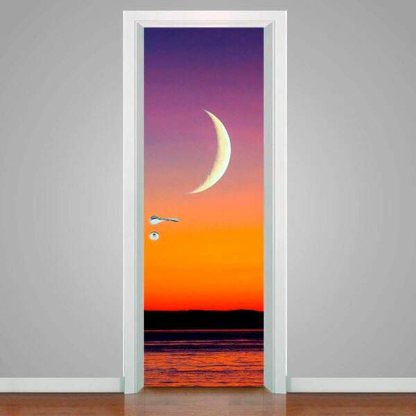 Adesivo Para Porta Pôr Do Sol E Lua-63x210cm