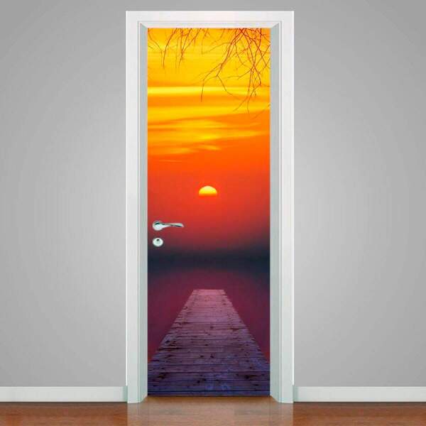 Adesivo Para Porta Pôr Do Sol E Píer-83x210cm