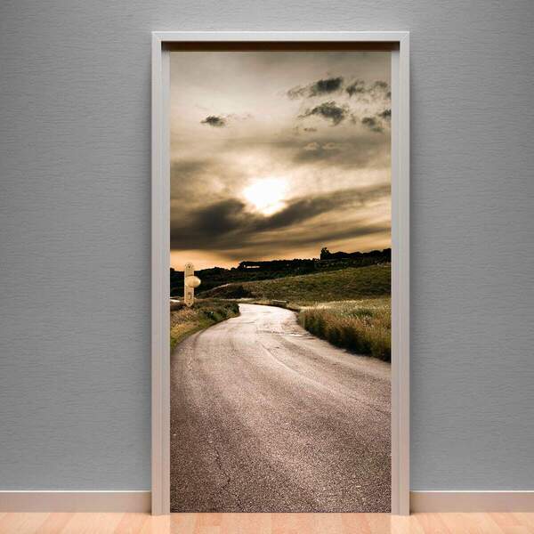 Adesivo Para Porta Rodovia E Nuvens 02-93x210cm