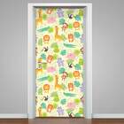 Adesivo Para Porta Safari Animais Coloridos 04-73x210cm