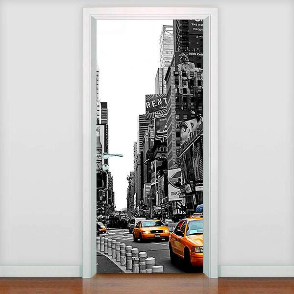 Adesivo Para Porta Táxi Amarelo New York 3-83x210cm
