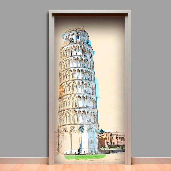 Adesivo Para Porta Torre De Pisa Itália 3-63x210cm