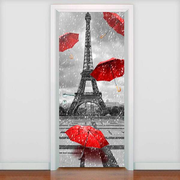 Adesivo Para Porta Torre Eiffel E Guarda Chuvas-93x210cm