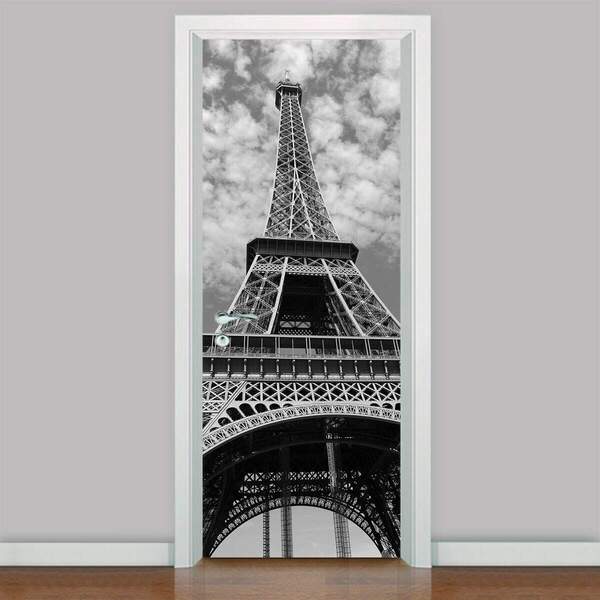 Adesivo Para Porta Torre Eiffel E Nuvens-63x210cm