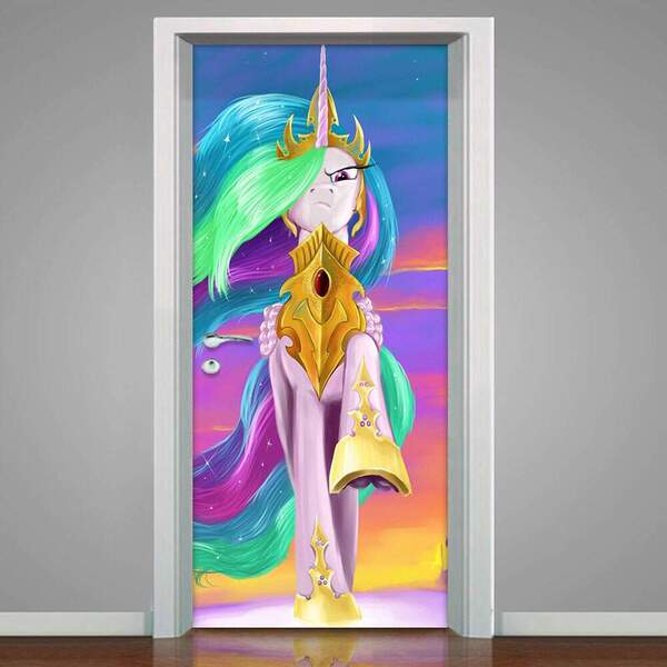 Adesivo Para Porta Unicórnio Colorido-93x210cm