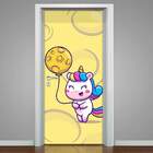 Adesivo Para Porta Unicórnio Com Balão De Lua-83x210cm