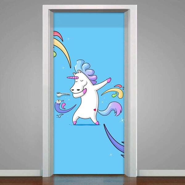 Adesivo Para Porta Unicórnio Dançando-93x210cm