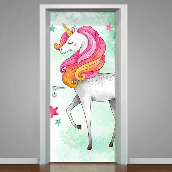 Adesivo Para Porta Unicórnio Desfilando-73x210cm