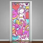 Adesivo Para Porta Unicórnio E Itens-83x210cm