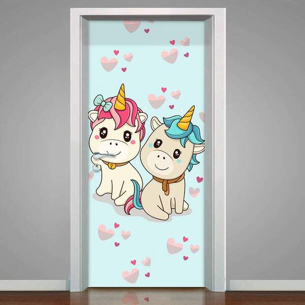 Adesivo Para Porta Unicórnios Gêmeos-83x210cm