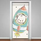 Adesivo Para Porta Ursinho No Foguete-63x210cm