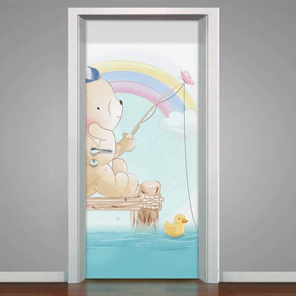 Adesivo Para Porta Ursinho Pescador-83x210cm