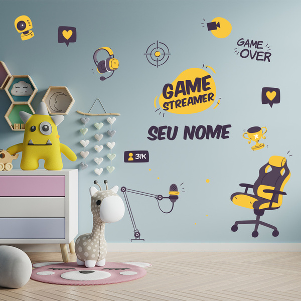 Adesivo Parede Decorativo Gamer Streamer Nome Personalizado