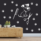 Adesivo Parede Vinil Pet Shop Cachorro Tesoura Patas Pente