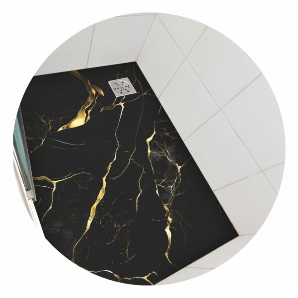 Adesivo Piso Box Mármore Preto Gold Antiderrapante - 1,20 X 0